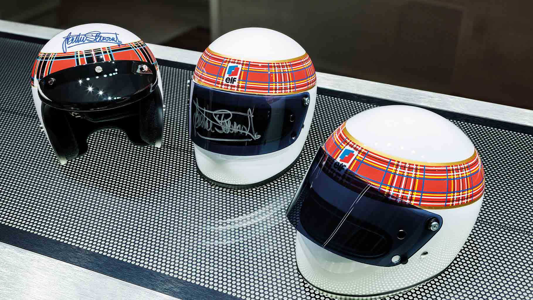 Jackie Stewart signed helmets