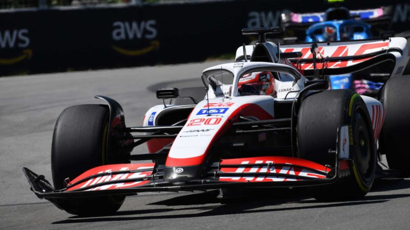 Kevin Magnussen with damaged front wing at the 2022 Canadian GP