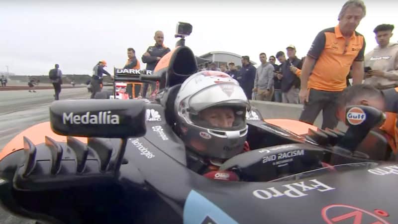 Mario Andretti in cockpit of McLaren F1 car