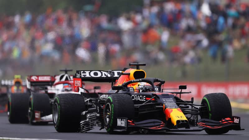 Max Verstappen trails bodywork at the 2021 Hungarian Grand Prix