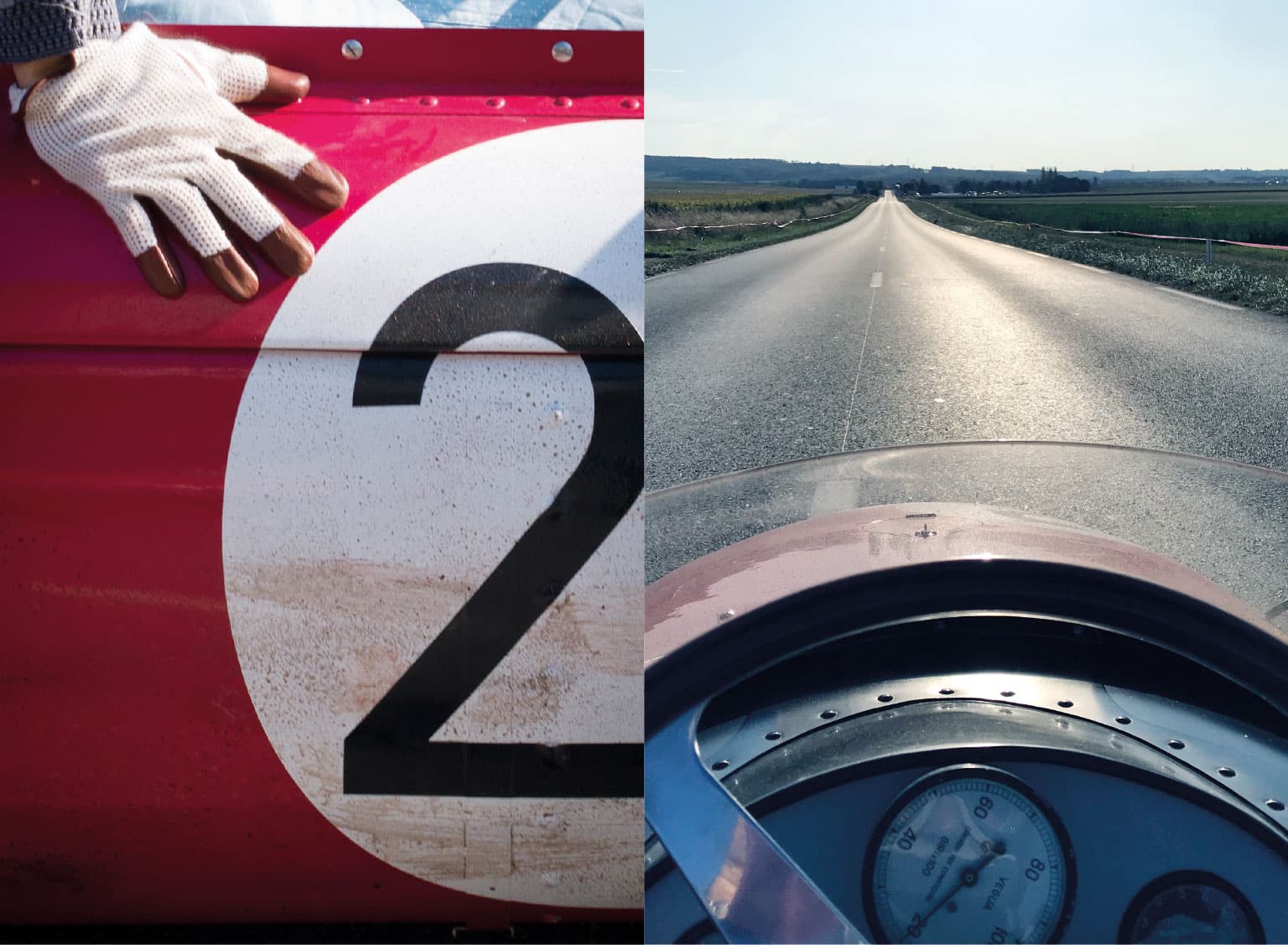 A view from the cockpit of the Ferrari