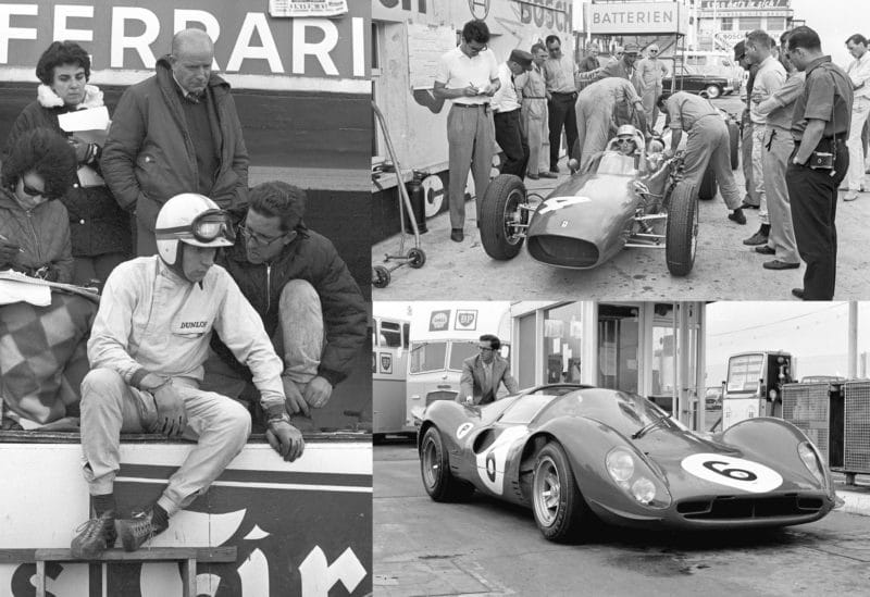 A mixture of period images, including Lorenzo Bandini, and with John Surtees at Le Mans 1964