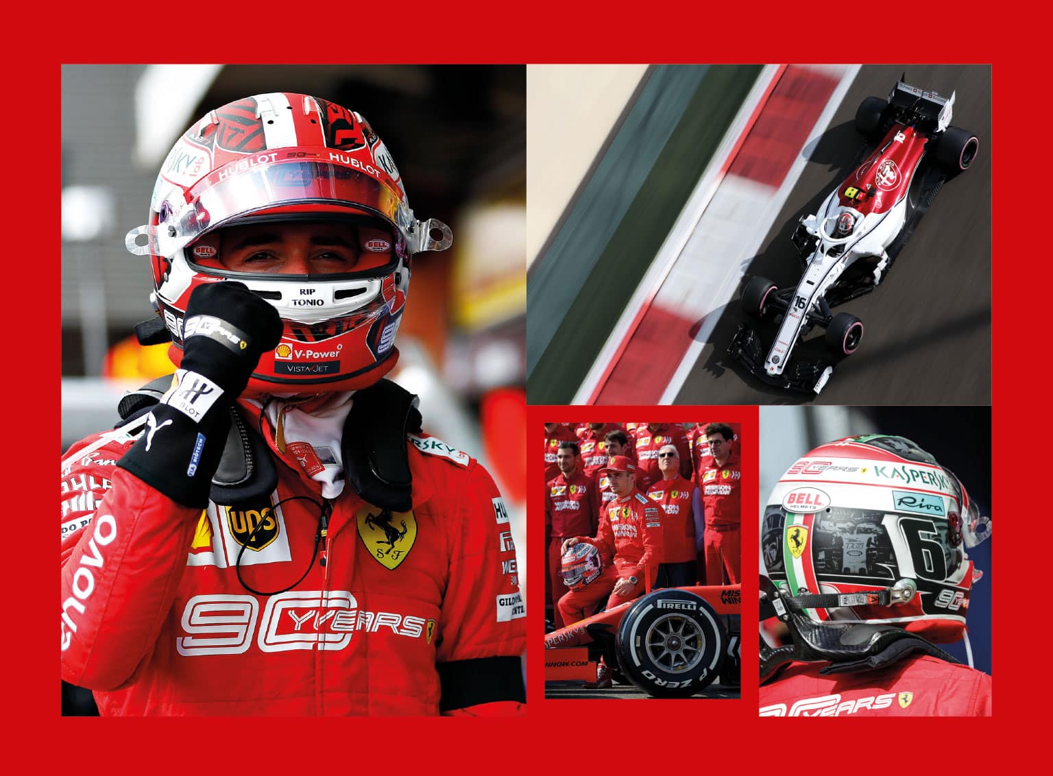 A selection of images of Leclerc racing for Ferrari's F1 team