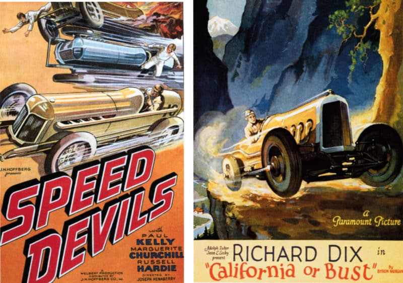 The 1930s were a hit decade for racing film posters. Speed Devils (1935) takes some beating. California or Bust from 1925 was originally called Racing Hearts in 1923