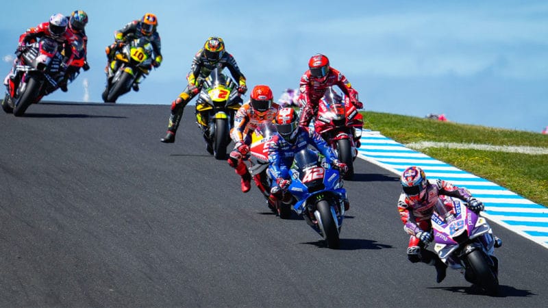 Pramac-Ducati-rider-Jorge-Martin-leads-the-2022-Australian-GP-MotoGP-race-at-Phillip-Island