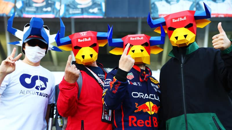 Red Bull fans in bull masks at the 2022 Japanese Grand Prix