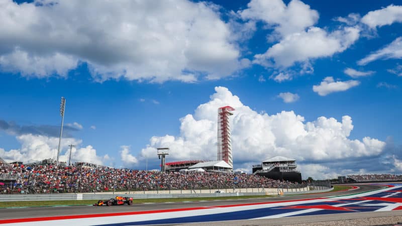 Red Bull in front of tower at Circuit of the Americas COTA