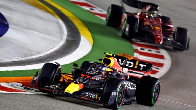 Sergio Perez leads Charles Leclerc in the 2022 Singapore Grand Prix