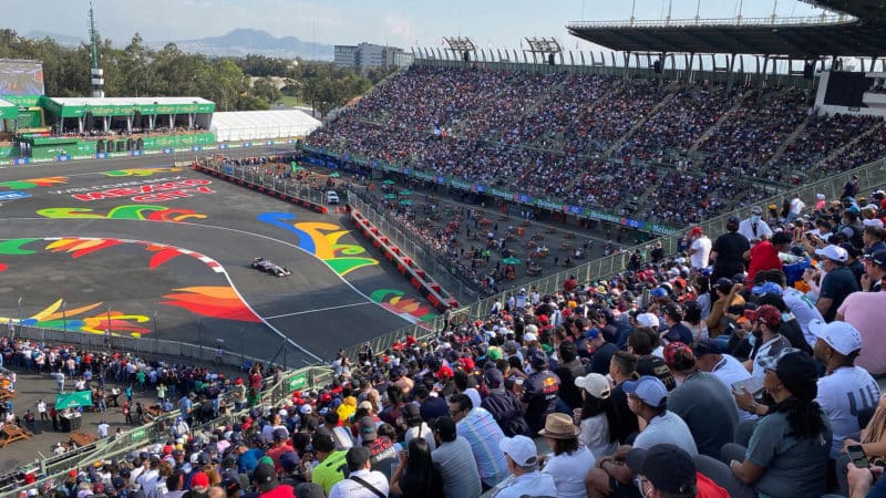 Spectators watch the 2021 Mexican Grand Prix
