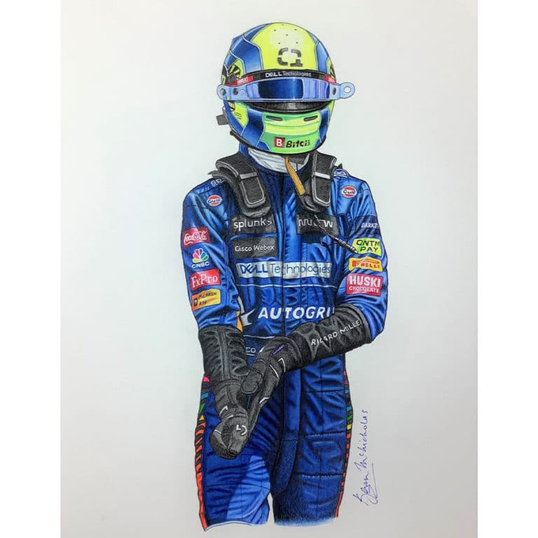 Lando Norris Framed Original Pencil Drawing by Kevin McNicholas Motor