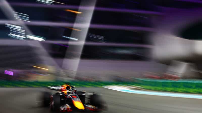 Blurred photograph of Max Verstappen in qualifying for the 2022 Abu Dhabi Grand Prix