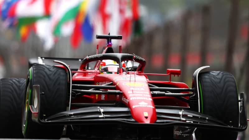 Charles Leclerc on intermediate tyres in qualifying for the 2022 Brazilian Grand Prix
