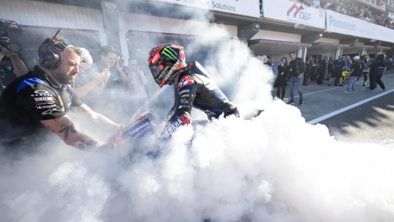 Fabio Quartararo tyre burnout in the MotoGP Valencia pits