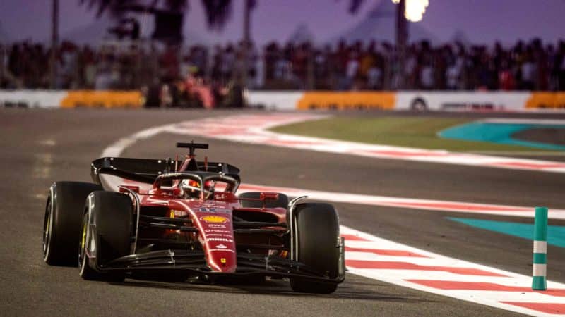 Ferrari of Charles Leclerc in the 2022 Abu Dhabi Grand Prix