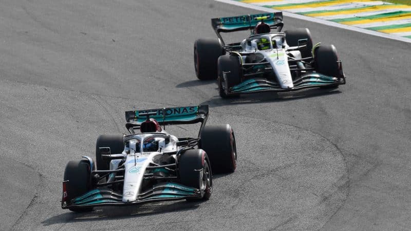 George Russell ahead of Lewis Hamilton in the 2022 Brazilian GP