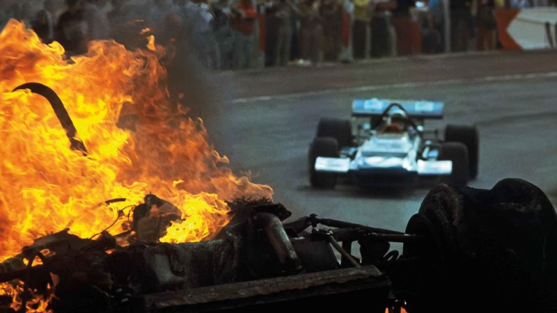 Ickx and Olivers cars on fire