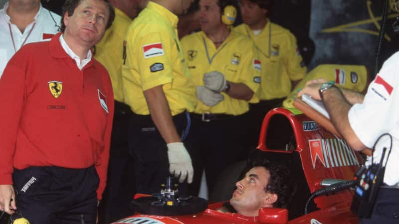 Jean Todt with Jean Alesi in 1995 Ferrari at British Grand Prix