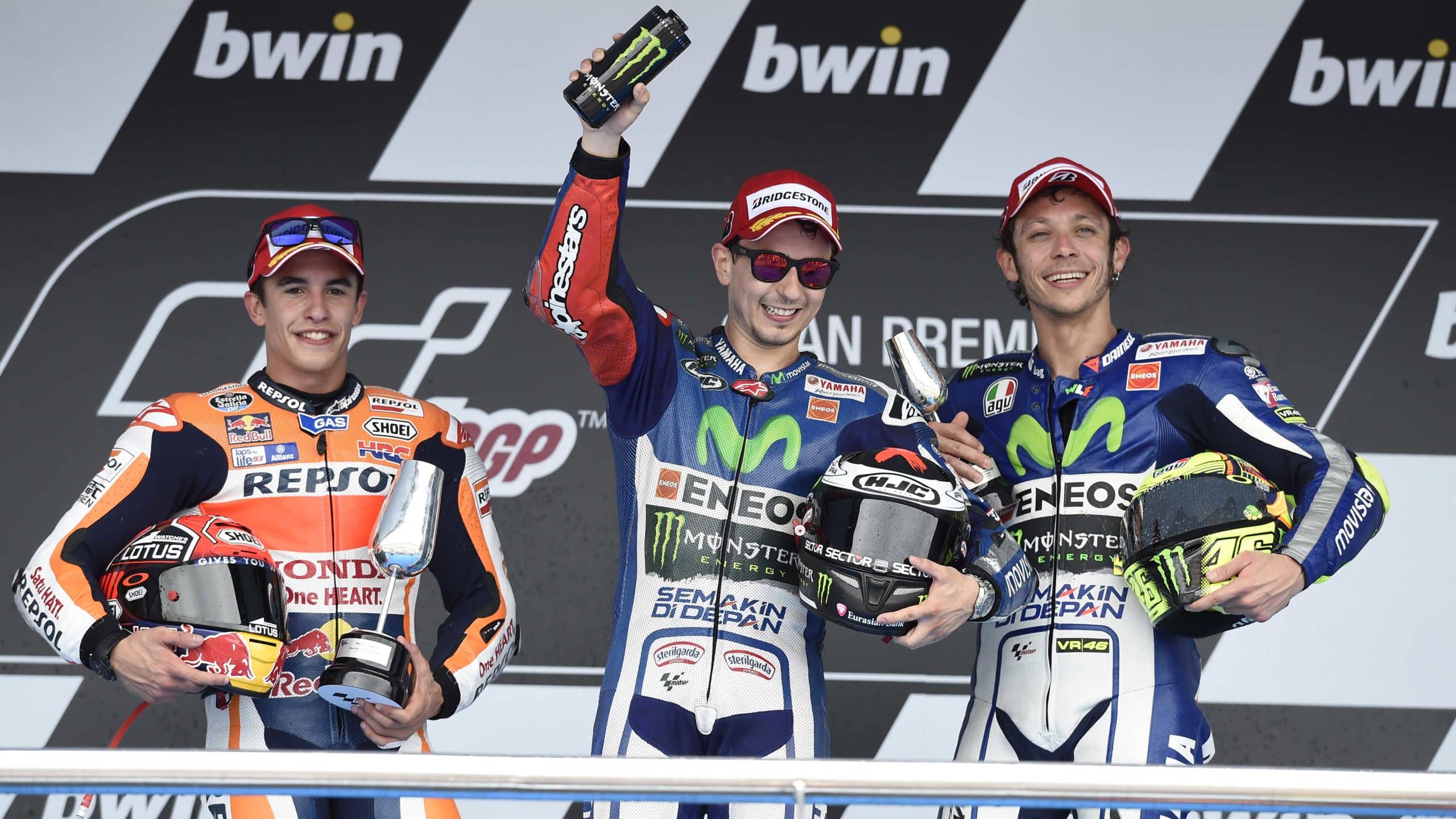 Jorge Lorenzo merayakan kemenangan MotoGP Jerez di Jerez 2015