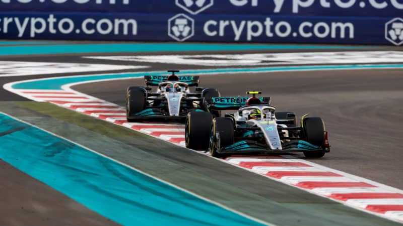 Lewis Hamilton leads George Russell in the 2022 Abu Dhabi Grand Prix