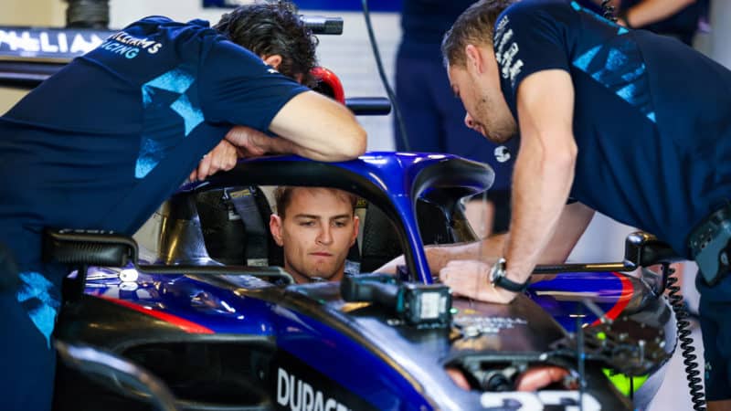 Logan Sargeant in Williams F1 car at 2022 Abu Dhabi test