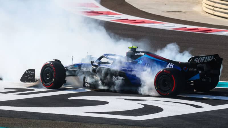 Logan Sargeant spins in Williams F1 car at Abu Dhabi 2022