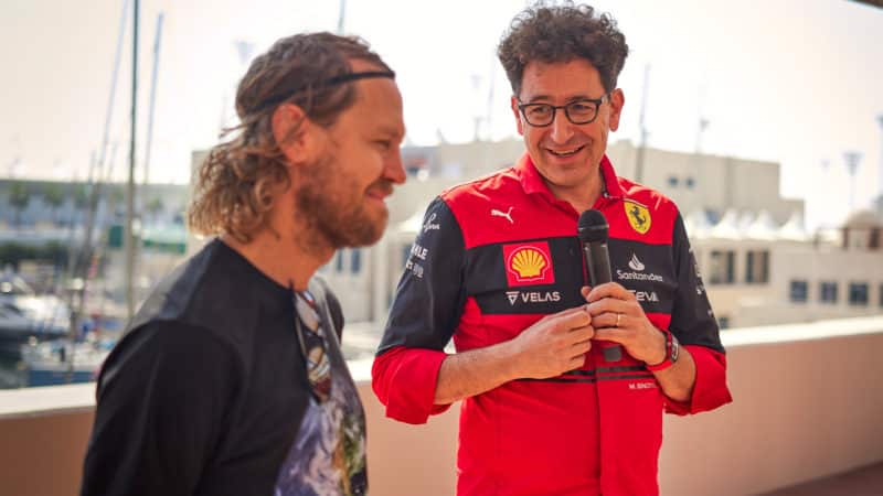 Mattia Binotto with Sebastian Vettel in Abu Dhabi 2022
