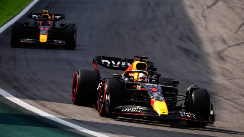 Max Verstappen ahead of Sergio Perez in the 2022 Brazilian Grand Prix