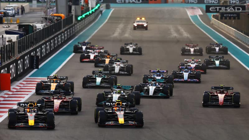 Max Verstappen leads at the start of the 2022 Abu Dhabi GP