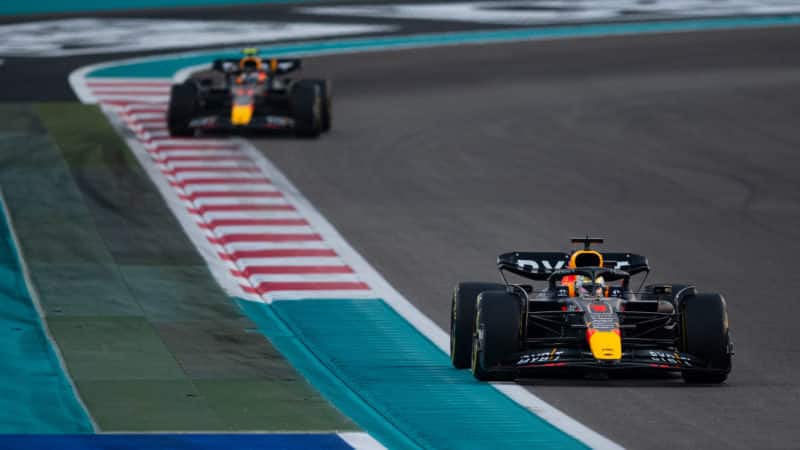 Max Verstappen leads Sergio Perez in the 2022 Abu Dhabi Grand Prix