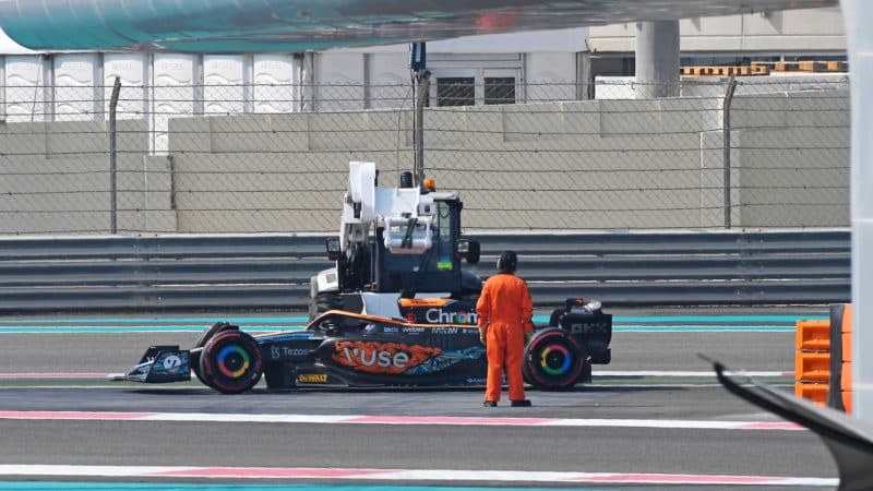 Oscar Piastri McLaren stops on track in 2022 Abu Dhabi test
