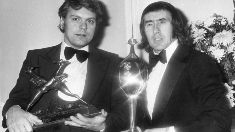 Roger Clark with Jackie Stewart and 1974 Royal Automobile Club awards