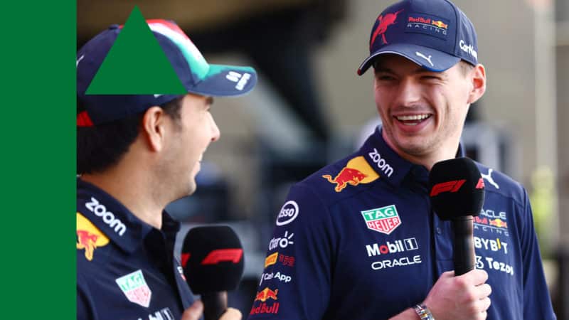 Verstappen and Perez laugh going up Brazil 2022