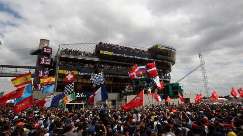Crowds underneath the Le Mans 24 Hour podium