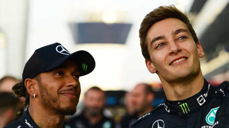 Lewis Hamilton and George Russell on the grid ahead of the 2022 Abu Dhabi Grand Prix