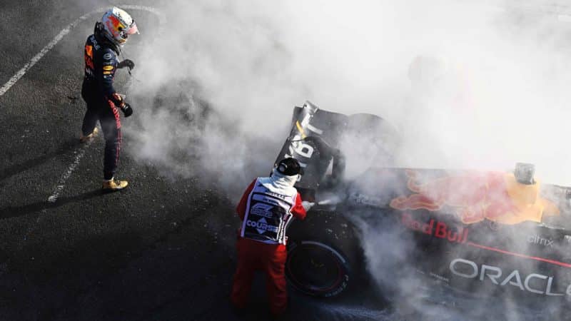 Verstappen Car in smoke