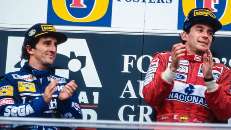 Alain Prost Ayrton Senna on podium at 1993 Australian GP