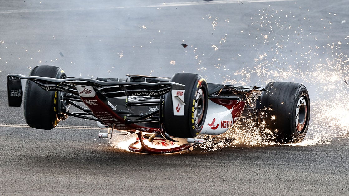 Alfa Romeo f1 driver Zhou Guanyu crashes at the 2022 British GP
