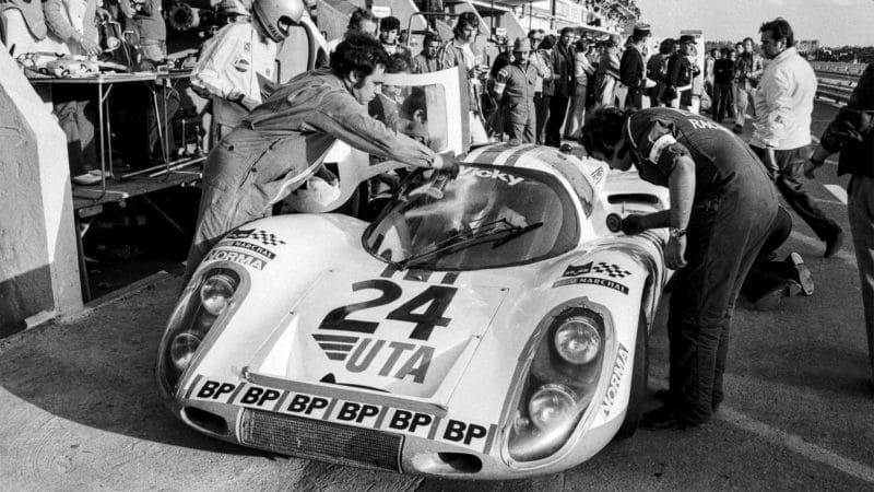Brun in car at Le Mans, 1972
