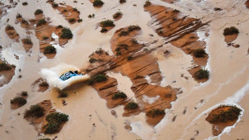 Dumas’s Toyota Hilux in flooded desert