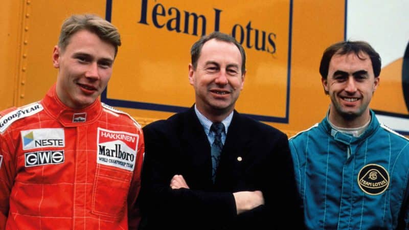 Häkkinen, Peter Collins and David Brabham AT Silverstone