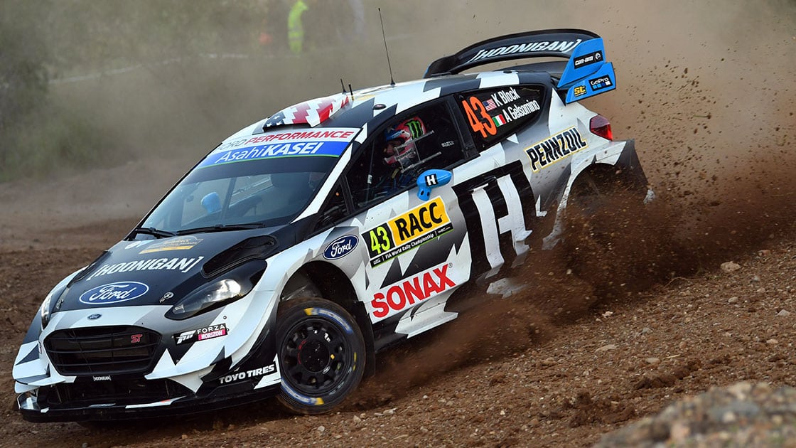 Ken Block competing in WRC Spain 2018