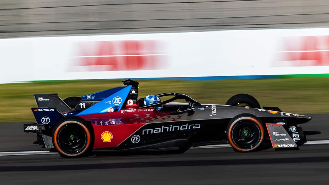 Lucas di Grassi Mahindra Formula E driver celebrates at 2023 Mexico E-Prix
