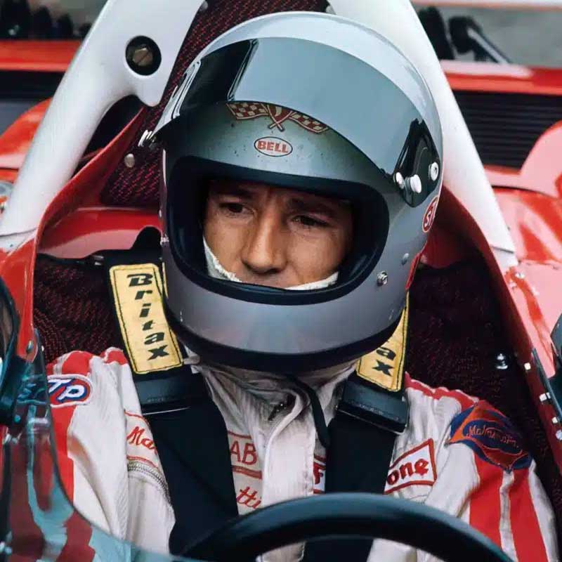 Mario sits in F1 Ferrari, in 1971