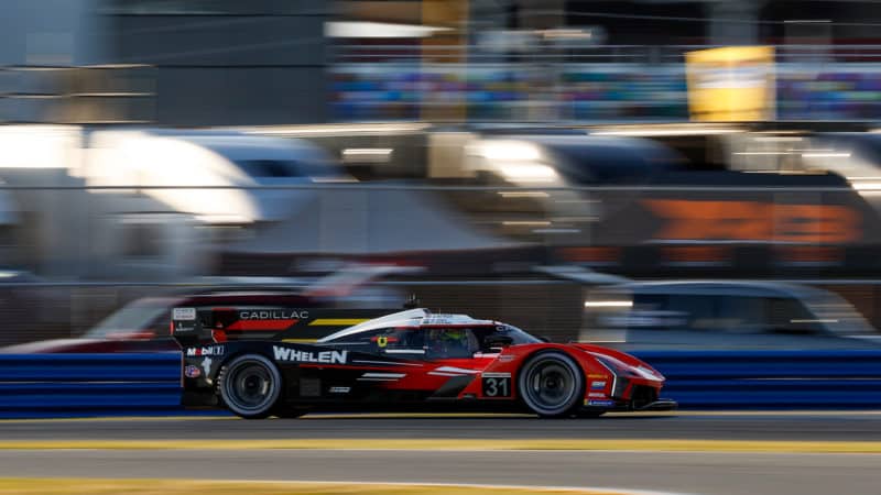 Side view of Cadillac GTP car at Daytona ahead of 2023 24 Hour race