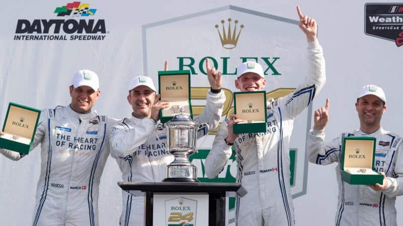 Winning Aston Martin team in GT class at 2023 Daytona 24 Hours