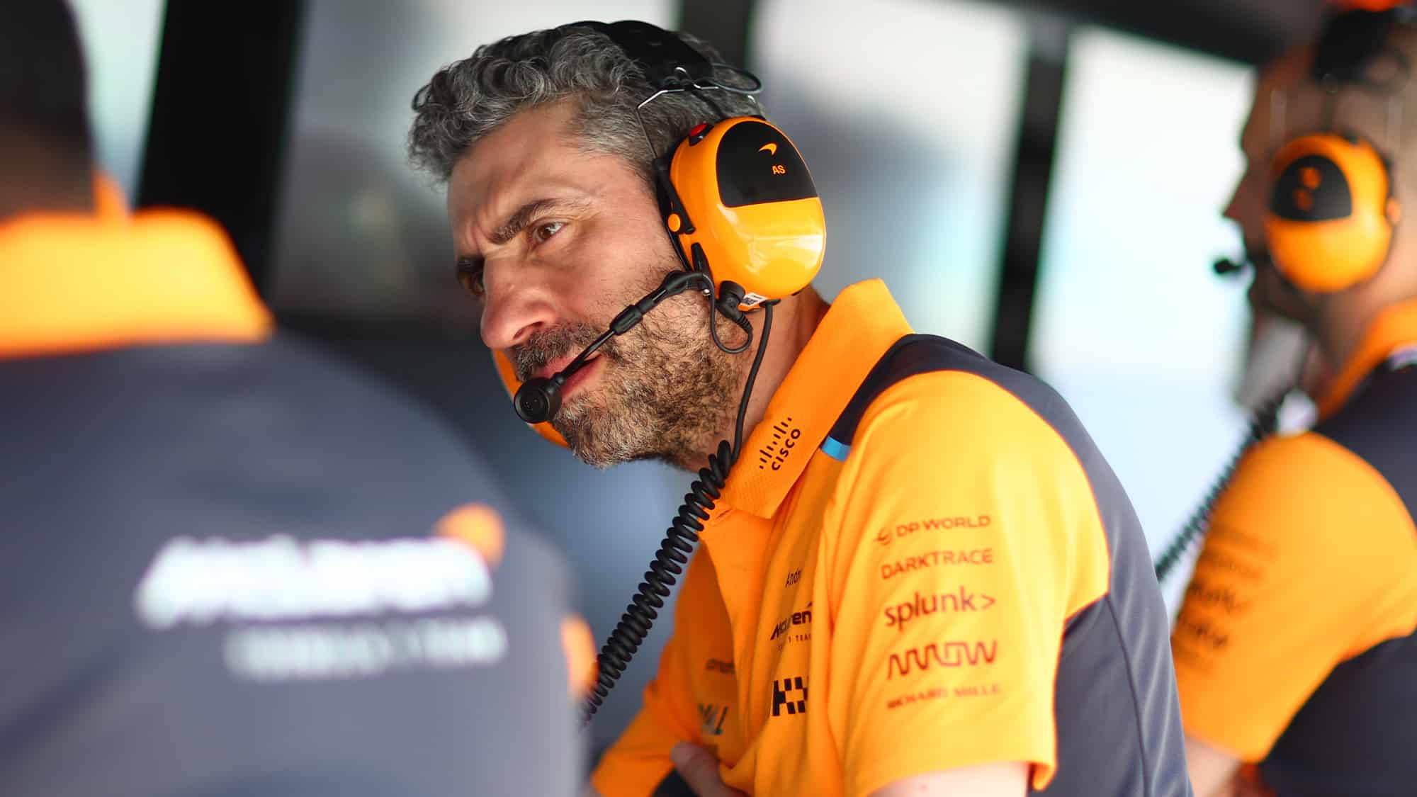 Andrea Stella on McLaren pitwall in 2023 F1 testing
