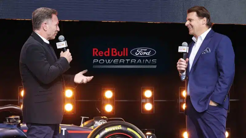 Christian Horner and Ford CEO Jim Farley announce their F1 tie-up.