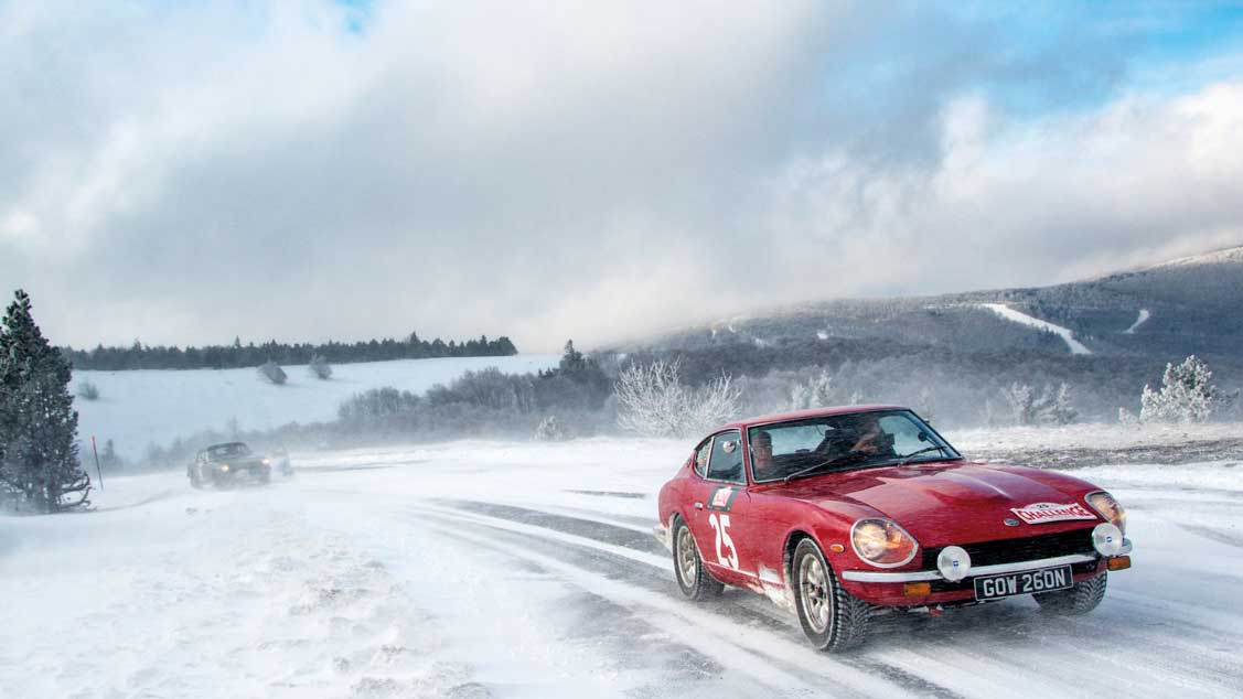 Datsun 260Z in the snow. winter challenge