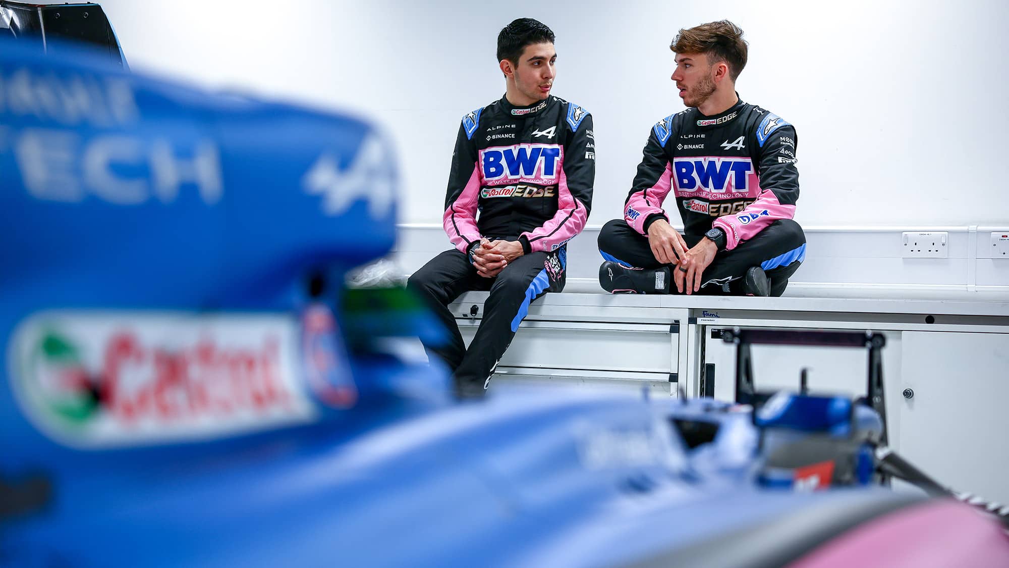 Esteban Ocon and Pierre Gasly at Alpine F1 factory