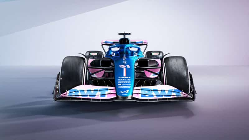 Front of 2023 Alpine F1 car at launch